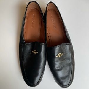 Coach Black Leather Hallie Loafer w/ Gold Logo